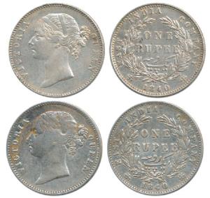 Victoria Queen, Silver Rupee, 1840, divided legend, 28 Berries. About Very Fine to Very Fi