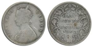 Victoria Queen, Silver ½ Rupee, 1862, A / II. Fine+, Very Rare.