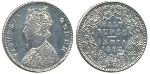 Victoria Queen, Silver ½ Rupee, 1862, B1 / II. Extremely Fine.
