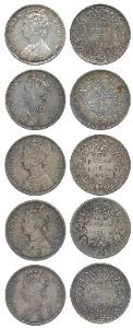 Victoria Queen, Silver Rupee, 1862, B / II / 0 / 0, B / II / 1 / 0 (2), B / II / 2 / 0 and