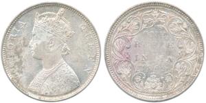 Victoria Queen, Silver Rupee, 1862, Bombay Mint, B / II / 0 / 3 dots, (Prid 77). About Ext