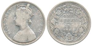 Victoria Queen, Silver Rupee, 1862, Bombay Mint, B / II / 0 / 7 dots, (Prid 88). Very Good