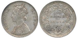 Victoria Queen, Silver Rupee, 1862, Bombay Mint, A / II / 1 / 7 dots, top dot in top flowe