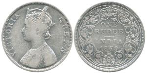 Victoria Queen, Silver Rupee, 1862, Bombay Mint, B / II / 0 / 10 dots. Very Good, Very Rar