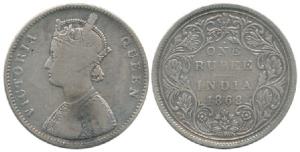 Victoria Queen, Silver Rupee, 1862, Bombay Mint, A / II / 1 / 12 dots. Very Good, Very Rar