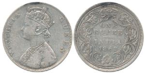 Victoria Queen, Silver Rupee, 1862, Bombay Mint, 4 3/4 panels in the front jabot design, d