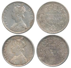 Victoria Queen, Silver Rupee, 1862, Madras Mint and Bombay Mint B / II / 0 / 0. Very Fine+