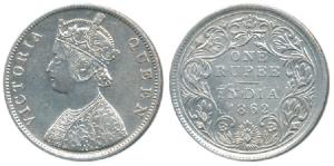 Victoria Queen, Silver Rupee, 1862, A / II with 1 Pineapple. Extremely Fine, Scarce.