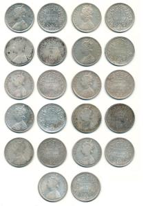 Victoria Queen, Silver Rupee, Assorted lot 8 different dot varieties, 1862, B / II / 1 / 0