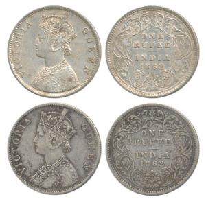 Victoria Queen, Silver Rupee, 1862, B / III. Very Fine to Extremely Fine, Rare (2)