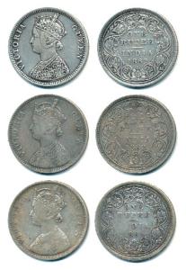 Victoria Queen, Silver Rupee, 1862, B / II / 3 / 0, A / II / 1 / 1 with micro dots around 
