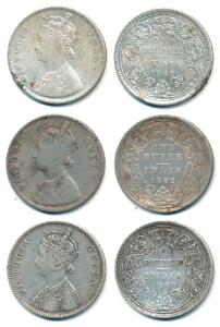 Victoria Queen, Silver Rupee, 1862, A / II / 0 / 11, A / II / 0 / 12, A / II / 1 / 10 with