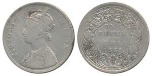 Victoria Queen, Silver Rupee, 1862, A / II / 2 / 0. Fine+, Very Rare.