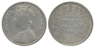 Victoria Queen, Silver Rupee, 1862, A / II / 0 / 9. About Very Fine, Very Rare.