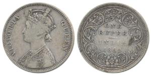 Victoria Queen, Silver Rupee, 1862, A / II / 0 / 11 without any microdots. About Very Fine