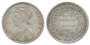 Victoria Queen, Silver Rupee, 1862, A / II / 0 / 17 with 7 microdots (10 dots re punched o