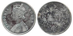Victoria Queen, Silver Rupee, 1862, A / II / 0 / 3. About Very Fine, Very Rare.