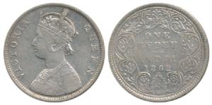 Victoria Queen, Silver Rupee, 1862, B / I / 0 / 3. About Very Fine, Very Rare.