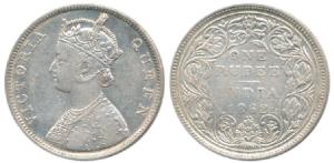 Victoria Queen, Silver Rupee, 1862, B / II / 0 / 5. Very Fine+, Rare.
