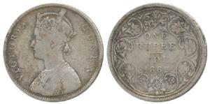 Victoria Queen, Silver Rupee, 1862, B / II / 0 / 7. Fine, Very Rare.