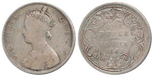 Victoria Queen, Silver Rupee, 1862, B / II / 0 / 10. Fine, Very Rare.