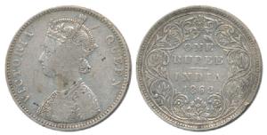 Victoria Queen, Silver Rupee, 1862, A / II /1 / 7 with top dot in top flower. Fine+, Very 
