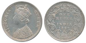 Victoria Queen, Silver Rupee, 1862, C / I / 1 / 2. About Extremely Fine, Very Rare.