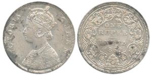 Victoria Queen, Silver Rupee, 1862, B / II / 0 / 7. About Extremely Fine, Very Rare.