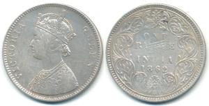 Victoria Queen, Silver Rupee, 1862, {R}, A / I / 0 / 4. About Very Fine.