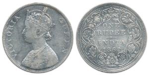 Victoria Queen, Silver Rupee, 1862, B / II / 0 / 10. Very Fine, Very Rare.