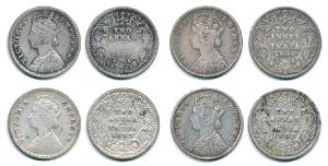 Victoria Empress, Silver 2 Annas, 1890, 1897, 1900, 1901, Calcutta Mint, B / II / ’C’ incu