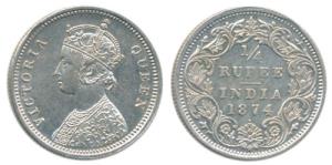 Victoria Queen, Silver ¼ Rupee, 1874, Bombay Mint, A / I / dot. About Uncirculated, Rare.