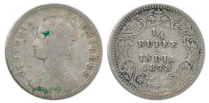 Victoria Empress, Silver ¼ Rupee, 1878, Calcutta Mint, C / II, No mint mark. Fine, Very Ra