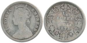 Victoria Empress, Silver ¼ Rupee, 1878, Calcutta Mint, C / II / ’C’ incuse. Fine, Very Rar