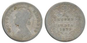 Victoria Empress, Silver ¼ Rupee, 1879, Calcutta Mint, C / II / ’C’ incuse. About Fine, Ra