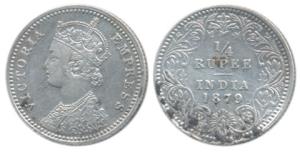 Victoria Empress, Silver ¼ Rupee, 1879, Calcutta Mint, C / II / ’C’ incuse (Prid 384). Ver