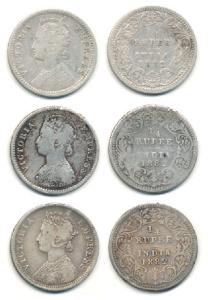 Victoria Empress, Silver ¼ Rupee, 1882, Bombay Mint (2), A / II / dot and B / II / dot, Ca