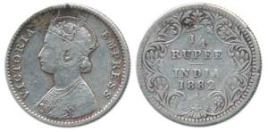 Victoria Empress, Silver ¼ Rupee, 1882, Bombay Mint, B / II / dot. Fine+, Very Rare. (3)