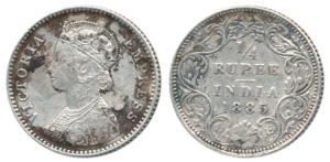 Victoria Empress, Silver ¼ Rupee, 1885, Bombay Mint, B / I / ’B’ raised. Very Fine, Rare.
