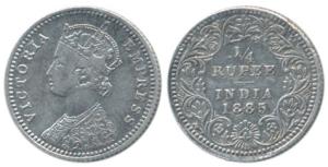 Victoria Empress, Silver ¼ Rupee, 1885, Calcutta Mint, C / II / ’C’ incuse (Prid 390). Ver