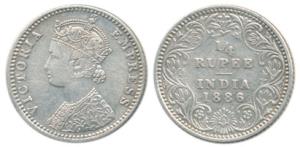 Victoria Empress, Silver ¼ Rupee, 1886, Bombay Mint, C / II / ’B’ raised. About Extremely 