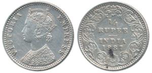Victoria Empress, Silver ¼ Rupee, 1887, Bombay Mint, C / II / ’B’ raised. About Extremely 
