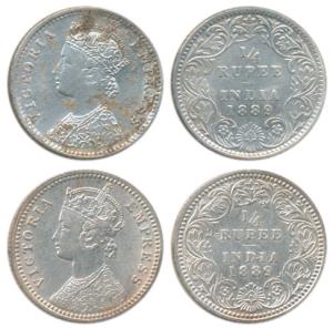 Victoria Empress, Silver ¼ Rupee, 1889, Bombay Mint, C / II / ’B’ incuse, Calcutta Mint, C