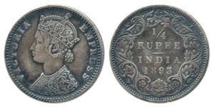 Victoria Empress, Silver ¼ Rupee, 1893, Bombay Mint, C / I / ’B’ incuse. Very Fine+, Scarc