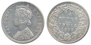 Victoria Empress, Silver ¼ Rupee, 1894, Bombay Mint, C / I / ’B’ incuse (Prid 429). Uncirc
