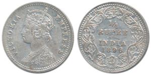 Victoria Empress, Silver ¼ Rupee, 1896, Calcutta Mint, C / II / ’C’ incuse (Prid 400). Ver