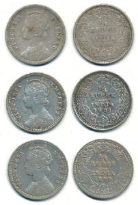 Victoria Empress, Silver ¼ Rupee, 1896, 1900 and 1901, Calcutta Mint, C / II / ’C’ incuse.