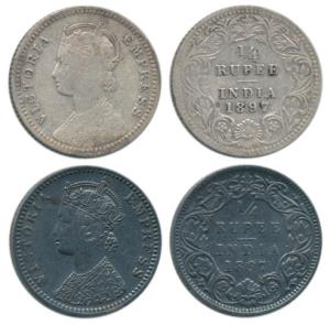 Victoria Empress, Silver ¼ Rupee, 1897, Bombay Mint, C / I / ’B’ incuse, Calcutta Mint, C 