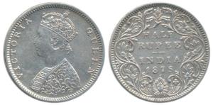 Victoria Queen, Silver ½ Rupee, 1875, Bombay Mint, B1 / II / dot. Very Fine+, Very Rare.