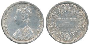 Victoria Queen, Silver ½ Rupee, 1876, Bombay Mint, B2 / II / dot. Very Fine+, Rare.